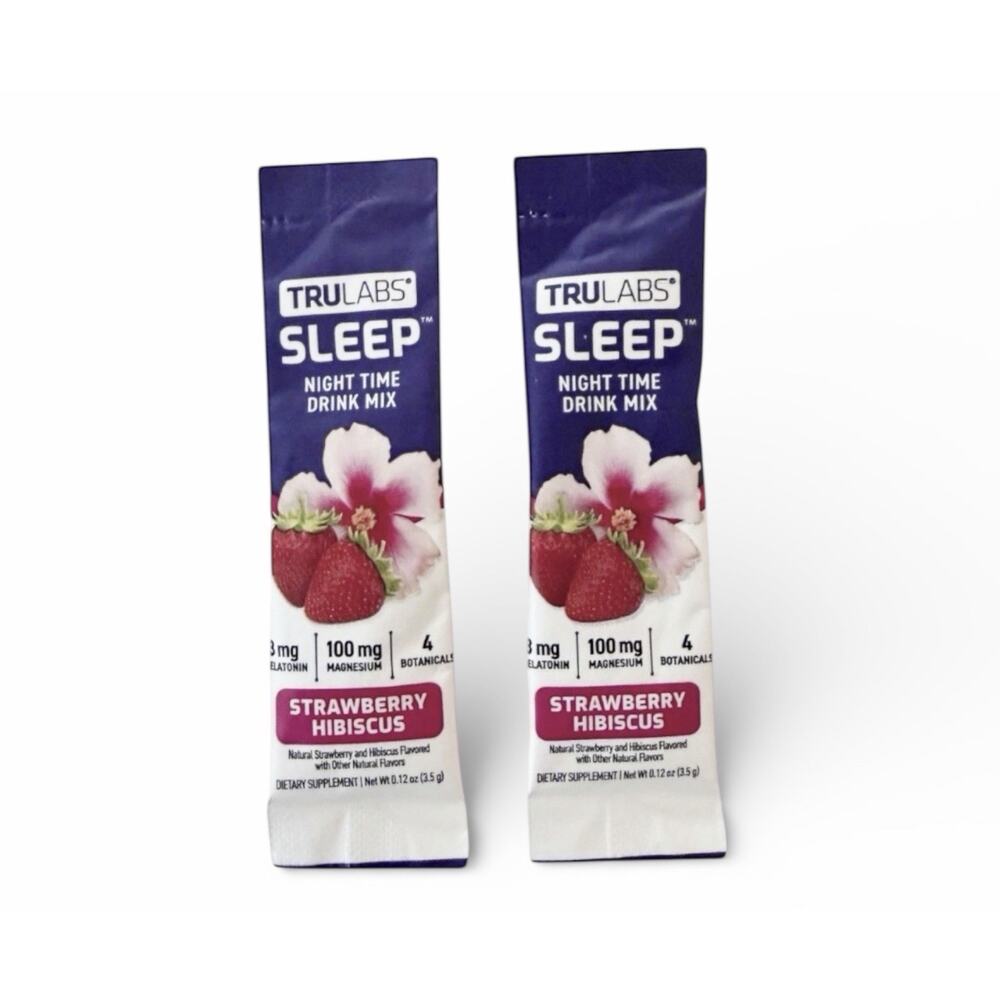 2X Packets TruLabs Sleep Night Time Drink Mix Strawberry Hibiscus Exp 04/2027